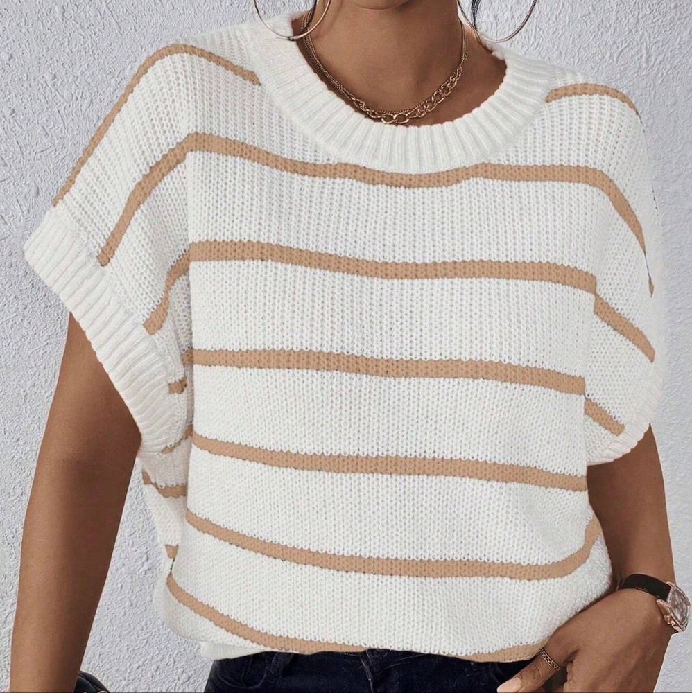 Striped Pattern Batwing Sleeve Knit Top - Picture 3 of 6
